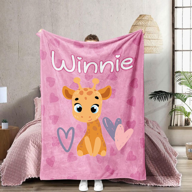 Picture of Personalized Name Blanket for Baby and Kids - Custom Name Blanket for Boys and Girls - Personalized Name Blanket with Cartoon Animal Pattern - Best Gifts Idea