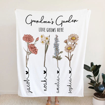 Picture of Custom Birth Flower Blanket - Personalized Name Blanket for Family - Best Christmas Gifts for Mum