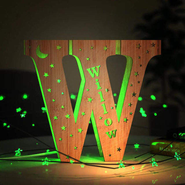 Picture of Personalized Letter Night Light for Wall Decor - Custom Wooden Engraved Name Night Light 26 Letters Style