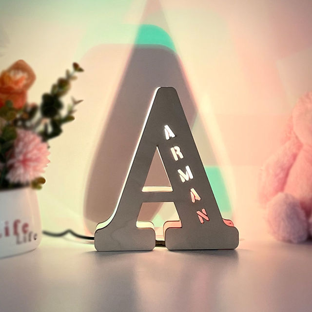 Picture of Personalized Letter Night Light for Wall Decor - Custom Wooden Engraved Name Night Light 26 Letters Style