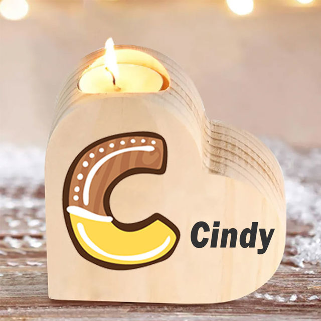 Picture of Custom Wooden Heart Candle Holders - Personalized Heart Shaped Letter Name Candle Holders - Custom Heart Candle Holders Memorial Gift