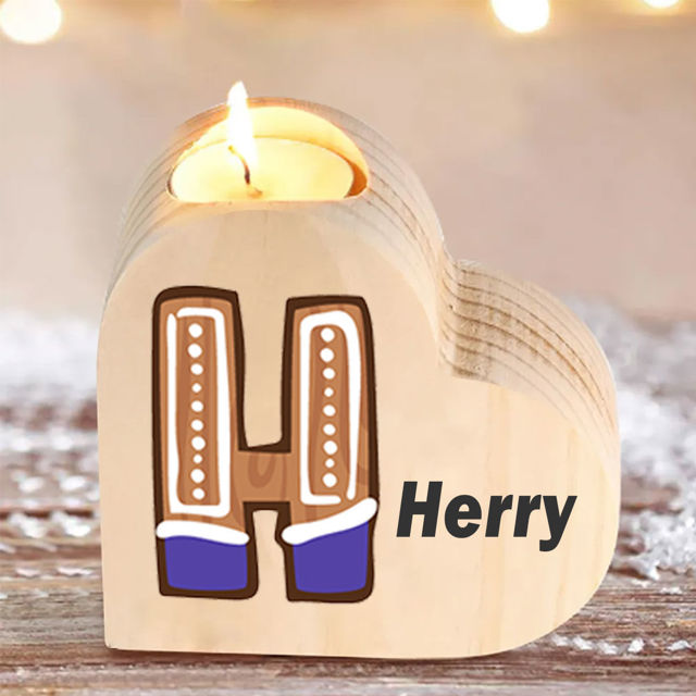 Picture of Custom Wooden Heart Candle Holders - Personalized Heart Shaped Letter Name Candle Holders - Custom Heart Candle Holders Memorial Gift