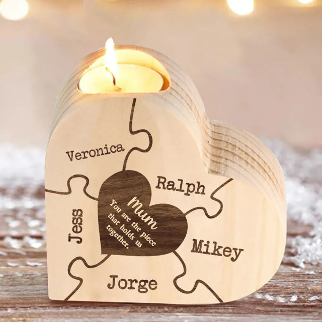 Picture of Custom Wooden Name Candle holder - Personalized Heart Shape Candle holder - Christmas Gift