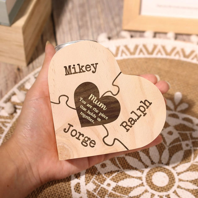 Picture of Custom Wooden Name Candle holder - Personalized Heart Shape Candle holder - Christmas Gift