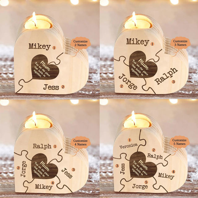 Picture of Custom Wooden Name Candle holder - Personalized Heart Shape Candle holder - Christmas Gift