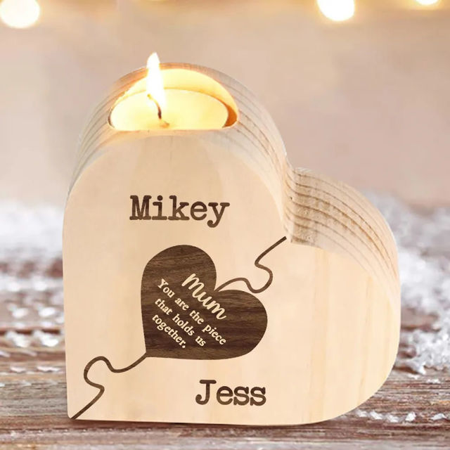 Picture of Custom Wooden Name Candle holder - Personalized Heart Shape Candle holder - Christmas Gift