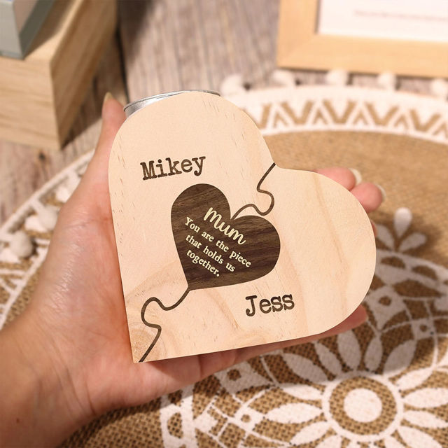 Picture of Custom Wooden Name Candle holder - Personalized Heart Shape Candle holder - Christmas Gift