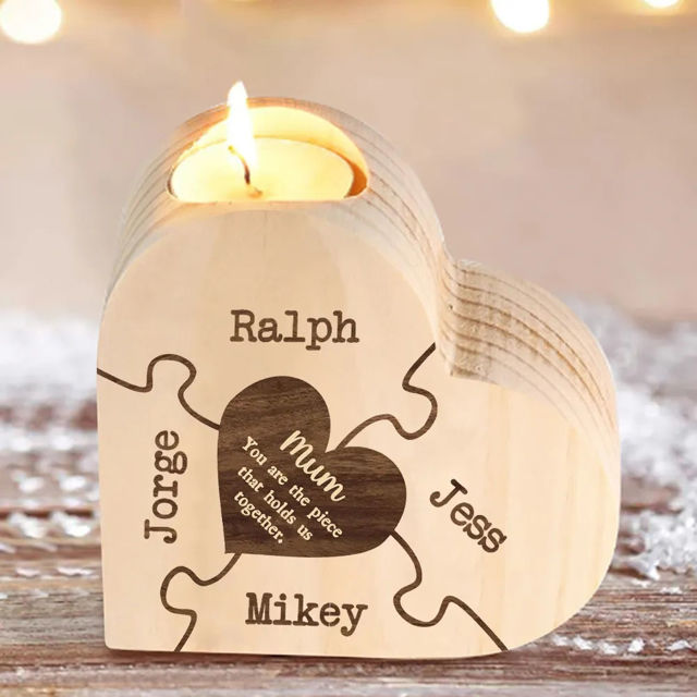 Picture of Custom Wooden Name Candle holder - Personalized Heart Shape Candle holder - Christmas Gift