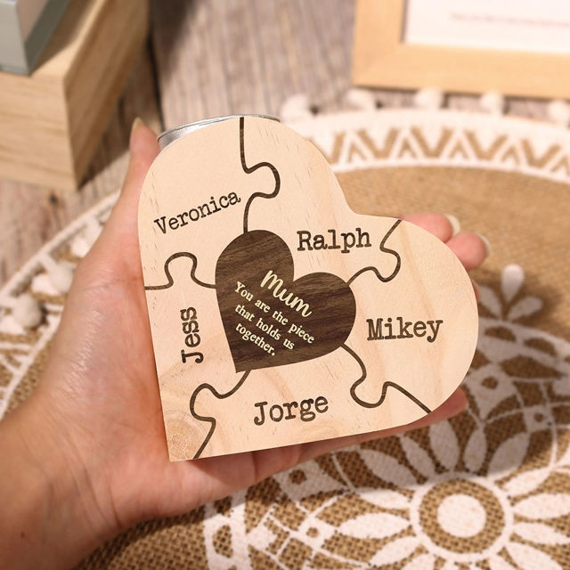 Picture of Custom Wooden Name Candle holder - Personalized Heart Shape Candle holder - Christmas Gift