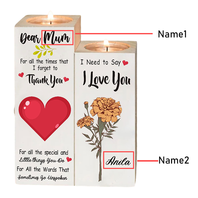 Picture of Custom square wooden candle holders - Personalized name flower candle holders - Custom candle holder gifts for family and loved ones