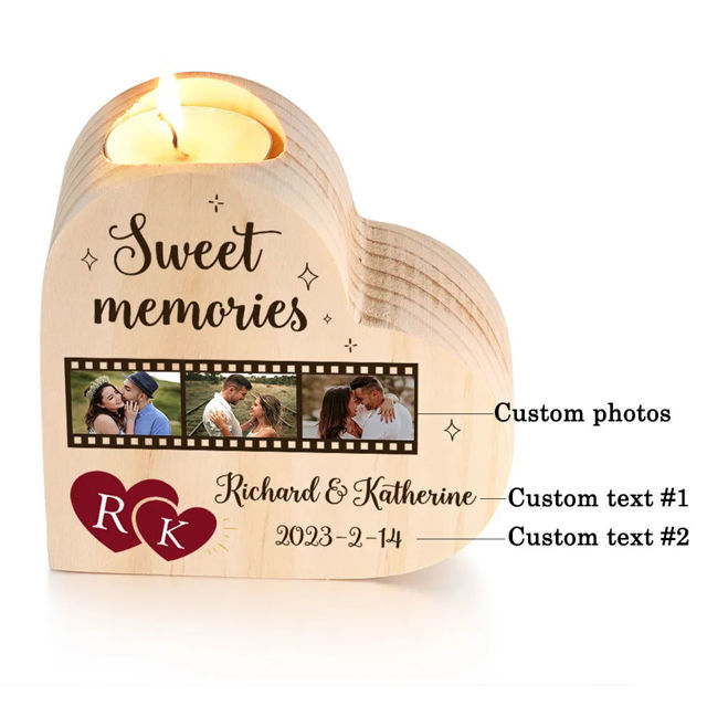 Picture of Custom Photo Wooden Candle holder - Personalized Heart Shape Candle holder - Christmas or Anniversary Gift