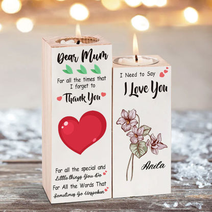 Picture of Custom Rectangular Wooden Candle Holders - Personalized Name and Flower Candle Holders - Custom Candle Holder Gifts for Family and Lover