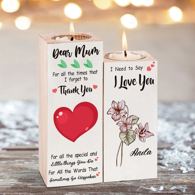 Picture of Custom Rectangular Wooden Candle Holders - Personalized Name and Flower Candle Holders - Custom Candle Holder Gifts for Family and Lover