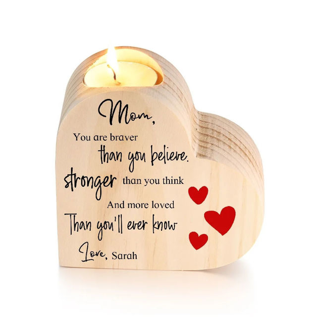 Picture of Custom Wooden Candle holder - Personalized Heart Shape Candle holder with Text - Christmas, Anniversary, Mother's day Gift