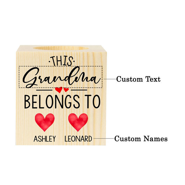 Picture of Custom Wooden Candle holder - Personalized Cuboid Candle holder with Names - Christmas, Mother's day Gift