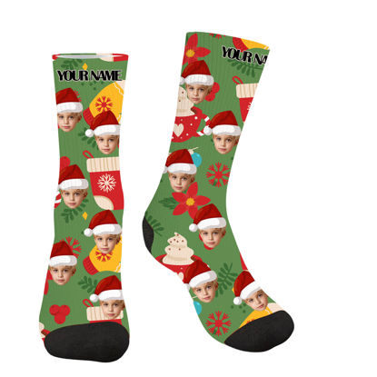 Picture of Custom Face Socks - Custom Photo Socks - Custom Christmas Green Socks