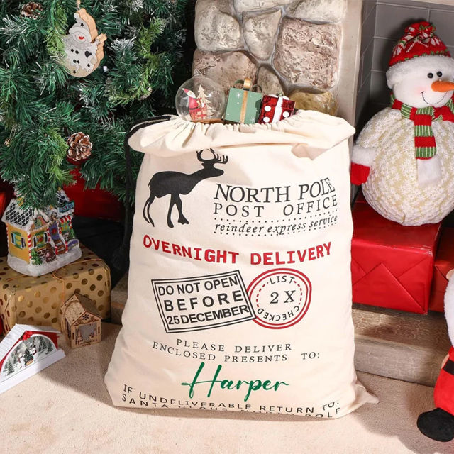 Picture of Personalized North Pole Gift Bags - Custom Santa Holiday Decoration Bags - Custom Overnight Delivery Christmas Gift Bags, Merry Christmas Gift Wrapping