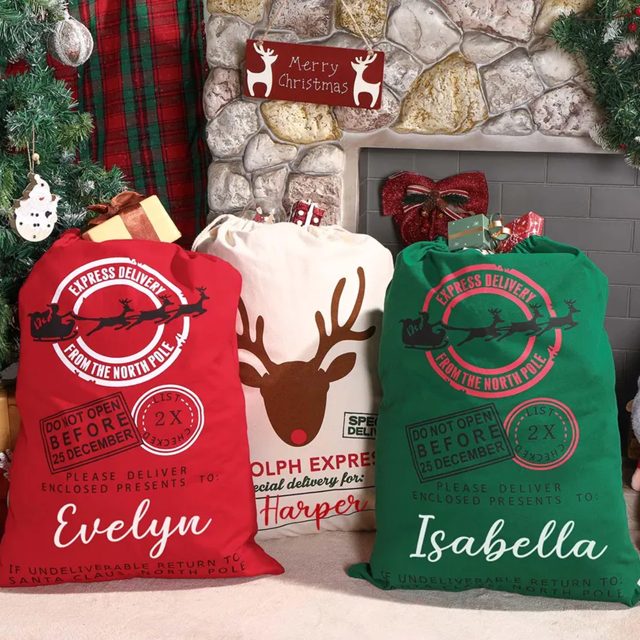 Picture of Personalized North Pole Gift Bags - Custom Santa Holiday Decoration Bags - Custom Overnight Delivery Christmas Gift Bags, Merry Christmas Gift Wrapping