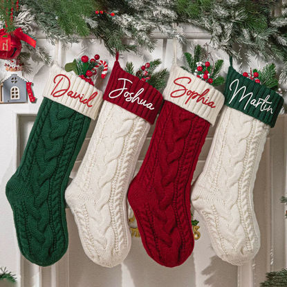 Picture of Personalized Embroidery Christmas Stocking - Knitted Custom Name Family Christmas Stocking - Christmas Gift