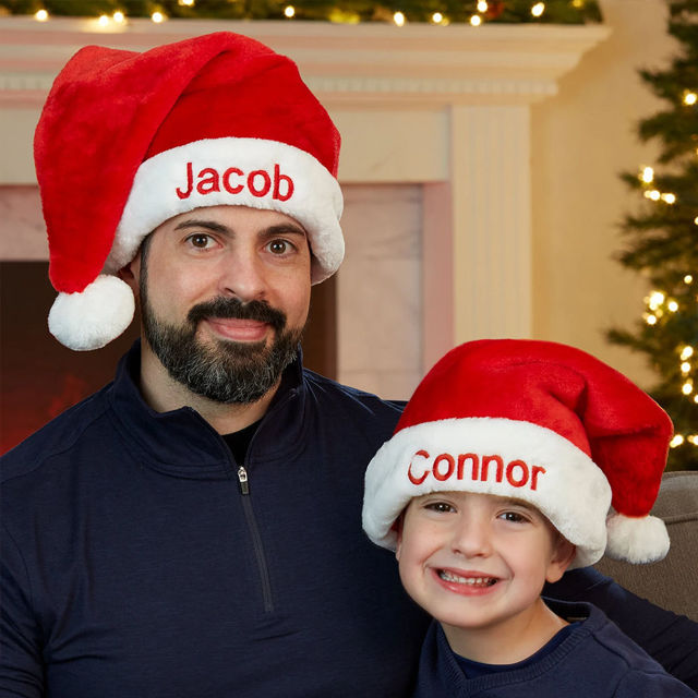 Picture of Personalized Embroidered Christmas Stocking - Custom Family Christmas Velvet Santa Hat with Names - Family gift