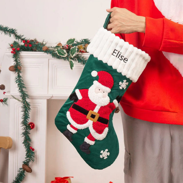 Picture of Custom Velvet Christmas Stocking with Santa Figure - Personalized Embroidery Christmas Stocking - Christmas Gift