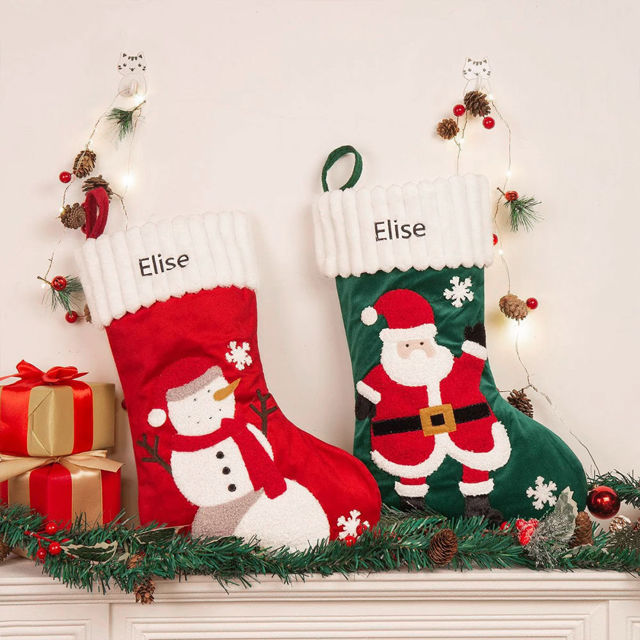 Picture of Custom Velvet Christmas Stocking with Santa Figure - Personalized Embroidery Christmas Stocking - Christmas Gift