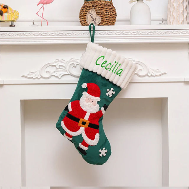 Picture of Custom Velvet Christmas Stocking with Santa Figure - Personalized Embroidery Christmas Stocking - Christmas Gift