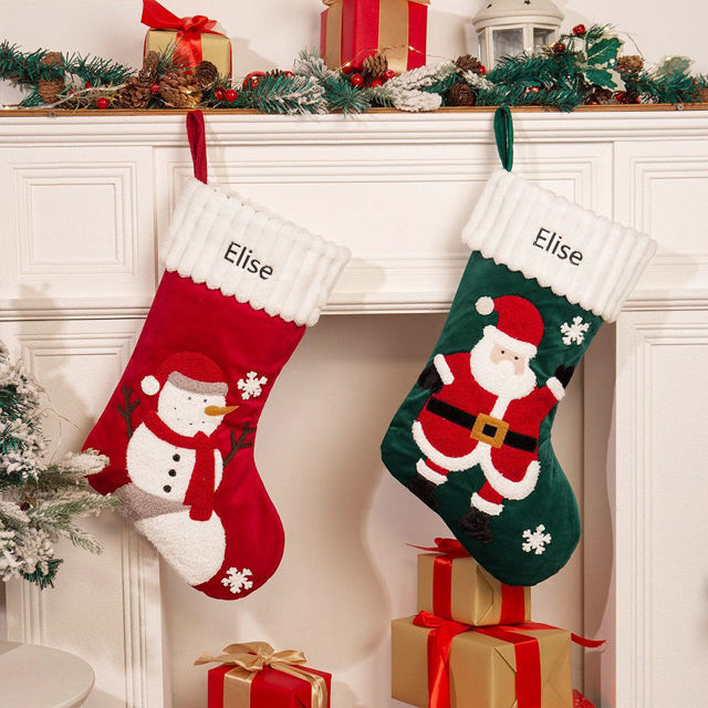 Picture of Custom Velvet Christmas Stocking with Santa Figure - Personalized Embroidery Christmas Stocking - Christmas Gift