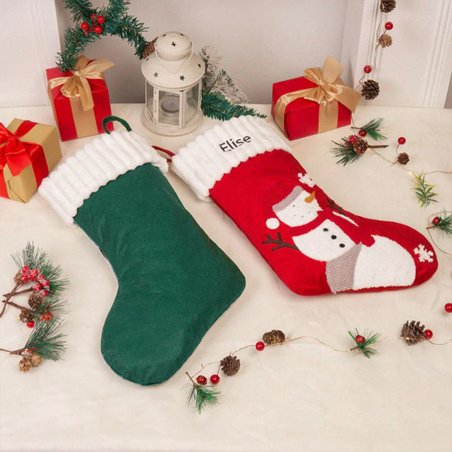 Picture of Custom Velvet Christmas Stocking with Santa Figure - Personalized Embroidery Christmas Stocking - Christmas Gift