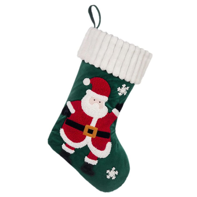 Picture of Custom Velvet Christmas Stocking with Santa Figure - Personalized Embroidery Christmas Stocking - Christmas Gift