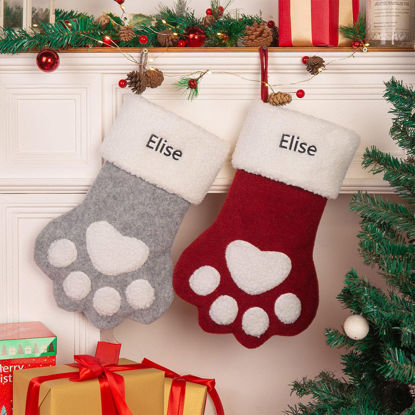 Picture of Custom Pet Christmas Stocking - Personalized Paw Shape Embroidery Christmas Stocking