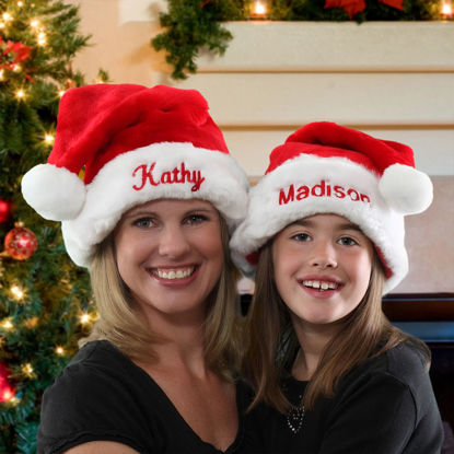 Picture of Custom Velvet Santa Hat with Name - Personalized Embroidered Family Christmas Hat - Xmas Gift