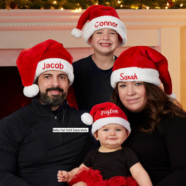 Picture of Custom Velvet Santa Hat with Name - Personalized Embroidered Family Christmas Hat - Xmas Gift