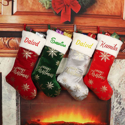 Picture of Personalized Velvet Embroidered Christmas Stocking - Custom Christmas Stocking with Name