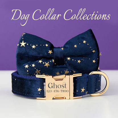 Image de Collier personnalisé avec nom de chien - Collier personnalisé en velours multicolore pour chien - Étiquette gravée avec nom d'animal de compagnie et boucle en métal - Cadeau de mariage et de Noël pour chiot