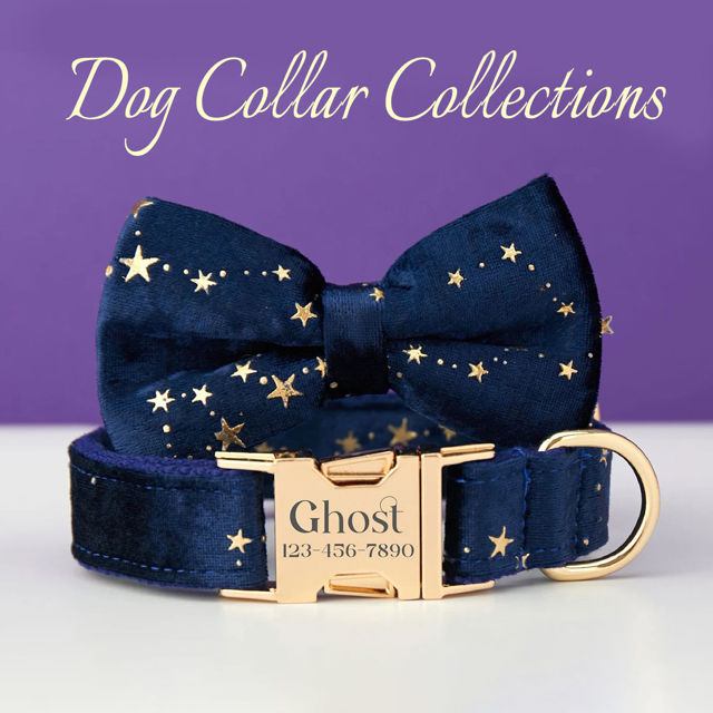 Image de Collier personnalisé avec nom de chien - Collier personnalisé en velours multicolore pour chien - Étiquette gravée avec nom d'animal de compagnie et boucle en métal - Cadeau de mariage et de Noël pour chiot
