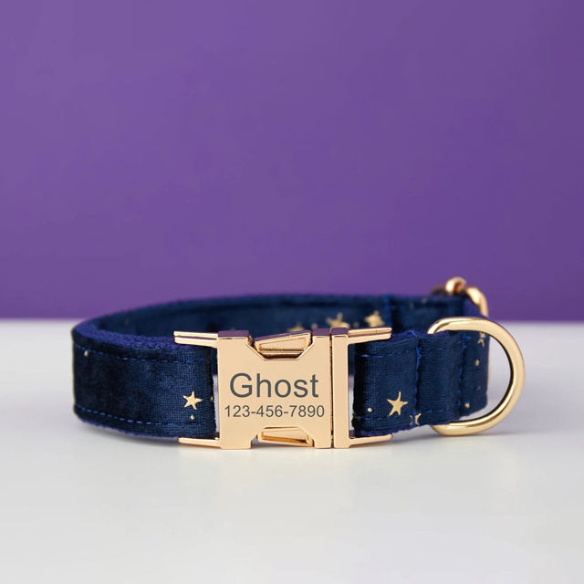Image de Collier personnalisé avec nom de chien - Collier personnalisé en velours multicolore pour chien - Étiquette gravée avec nom d'animal de compagnie et boucle en métal - Cadeau de mariage et de Noël pour chiot