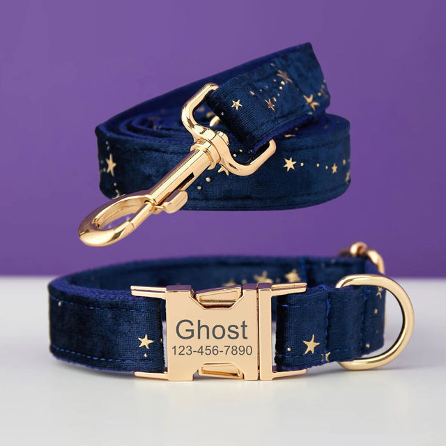 Image de Collier personnalisé avec nom de chien - Collier personnalisé en velours multicolore pour chien - Étiquette gravée avec nom d'animal de compagnie et boucle en métal - Cadeau de mariage et de Noël pour chiot