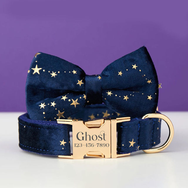 Image de Collier personnalisé avec nom de chien - Collier personnalisé en velours multicolore pour chien - Étiquette gravée avec nom d'animal de compagnie et boucle en métal - Cadeau de mariage et de Noël pour chiot