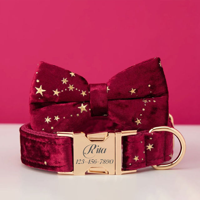 Image de Collier personnalisé avec nom de chien - Collier personnalisé en velours multicolore pour chien - Étiquette gravée avec nom d'animal de compagnie et boucle en métal - Cadeau de mariage et de Noël pour chiot