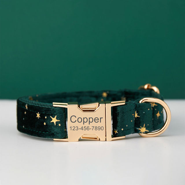 Image de Collier personnalisé avec nom de chien - Collier personnalisé en velours multicolore pour chien - Étiquette gravée avec nom d'animal de compagnie et boucle en métal - Cadeau de mariage et de Noël pour chiot