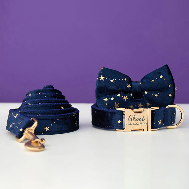 Picture of Personalized Dog Collar Bow Tie Leash Set with Starry Stars - Best Christmas Gifts for Dog