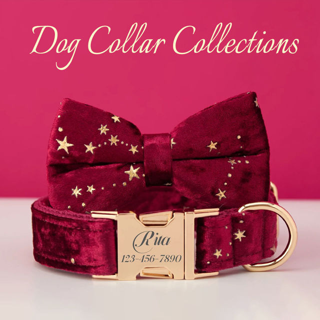 Picture of Personalized Dog Collar Bow Tie Leash Set with Starry Stars - Three Color Optional - Best Christmas Gifts for Dog