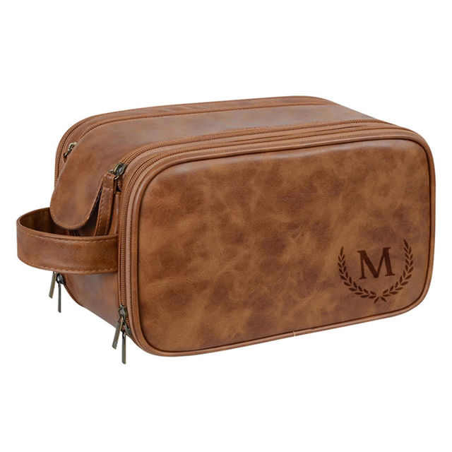 Picture of Custom Leather Toiletry Bag - Personalized Groomsmen Gifts - Travel Bag For Men