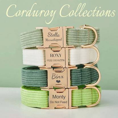 Picture of Personalized Multicolor Corduroy Dog Collar Leash Set - Engraved Pet Name Metal Buckle - Wedding and Christmas Puppy Gift