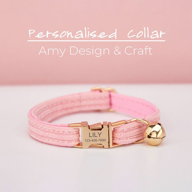 Picture of Personalized Corduroy Cat Collar Leash Set - Engraved Pet Name Metal Buckle - Wedding and Christmas Puppy Gift