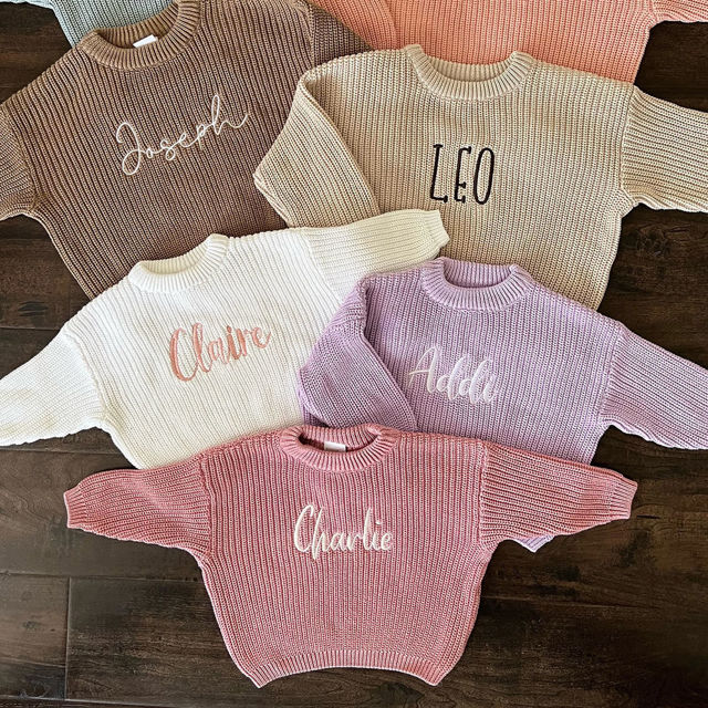 Picture of Personalized Embroidered Name Sweater for Children - Custom Embroidery Sweater - Knitted Xmas Sweater