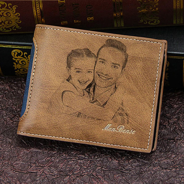 Picture of Custom Engraved Trifold Wallet - Personalized Photo Wallet for Men - Christmas, Birthday or Father's day Gift