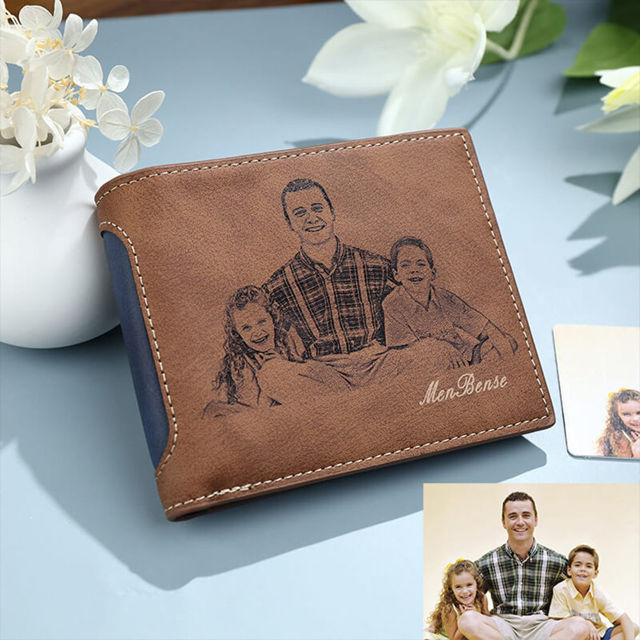 Picture of Custom Engraved Trifold Wallet - Personalized Photo Wallet for Men - Christmas, Birthday or Father's day Gift