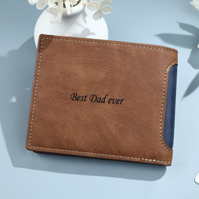 Picture of Custom Engraved Trifold Wallet - Personalized Photo Wallet for Men - Christmas, Birthday or Father's day Gift